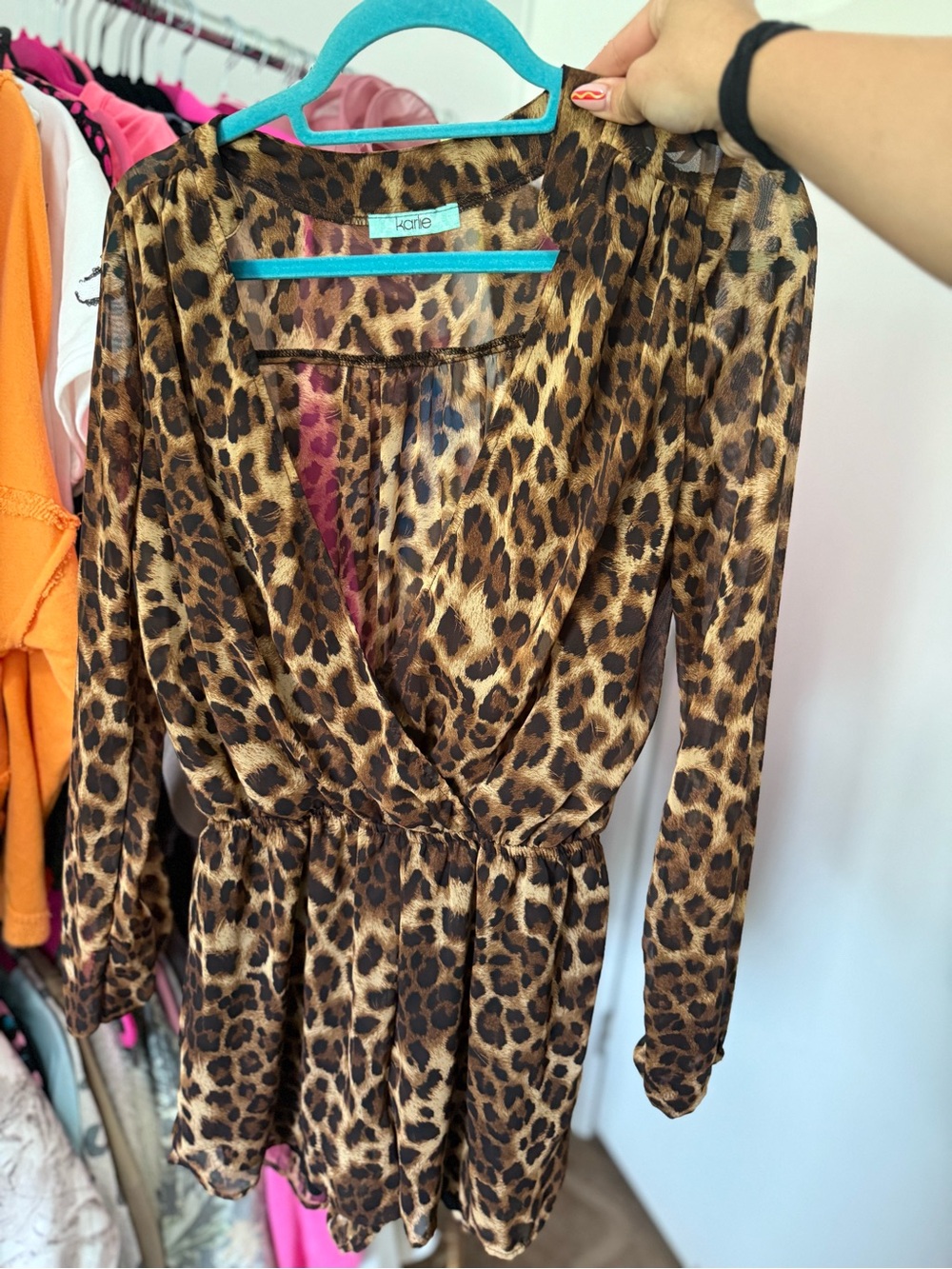 Karlie Leopard Print Wrap Romper in Brown and Tan